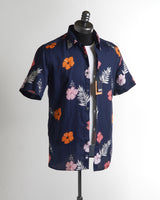 Benson Champlain Navy Flowers Cotton  Tencel Short Sleeve Shirt Navy 1
