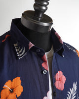 Benson Champlain Navy Flowers Cotton  Tencel Short Sleeve Shirt Navy 2