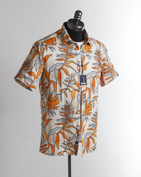 Benson Champlain Orange Tropical Cotton  Tencel Short Sleeve Shirt 1