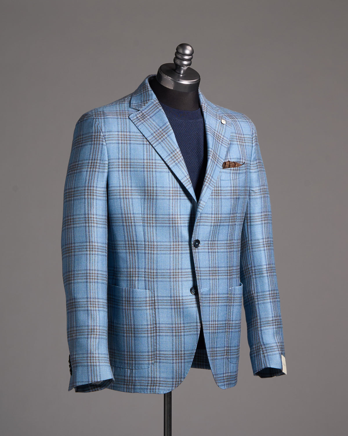 Blue Check Wool-Silk Linen Sport Jacket