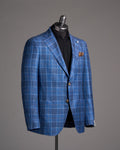 Luigi Bianchi Mantova Blue Check Wool Silk Linen Sport Jacket Blue 2 7696