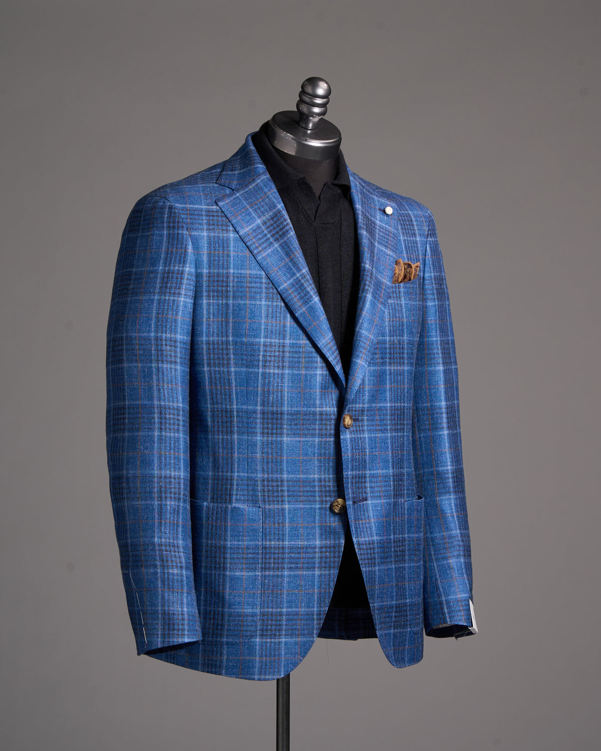 Luigi Bianchi Mantova Blue Check Wool Silk Linen Sport Jacket Blue 2 7696