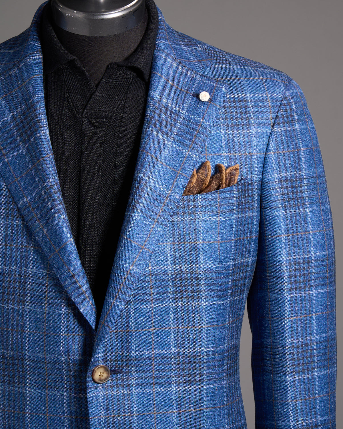 Luigi Bianchi Mantova Blue Check Wool Silk Linen Sport Jacket Blue 3 7700