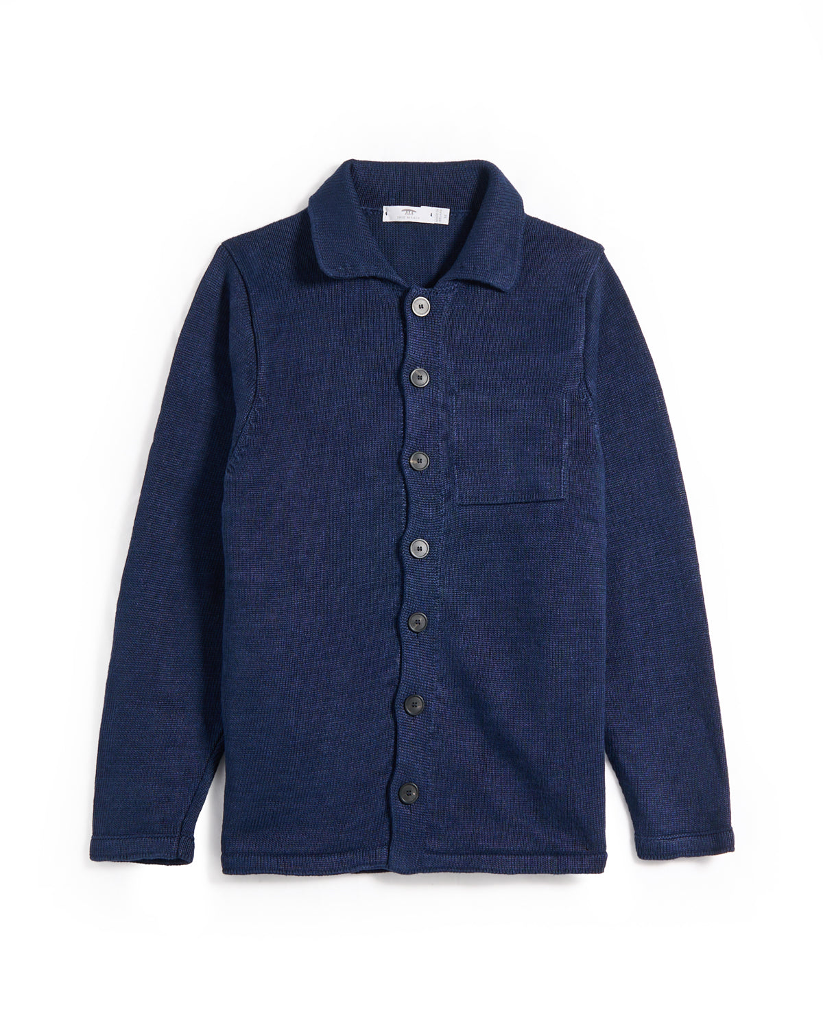 Inis Meain 100% Washed Linen Classic Button Front Overshirt Sweater Navy 6 8049