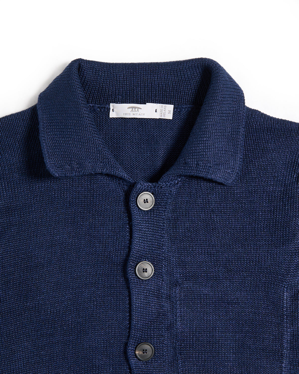 Inis Meain 100% Washed Linen Classic Button Front Overshirt Sweater Navy 7 8050
