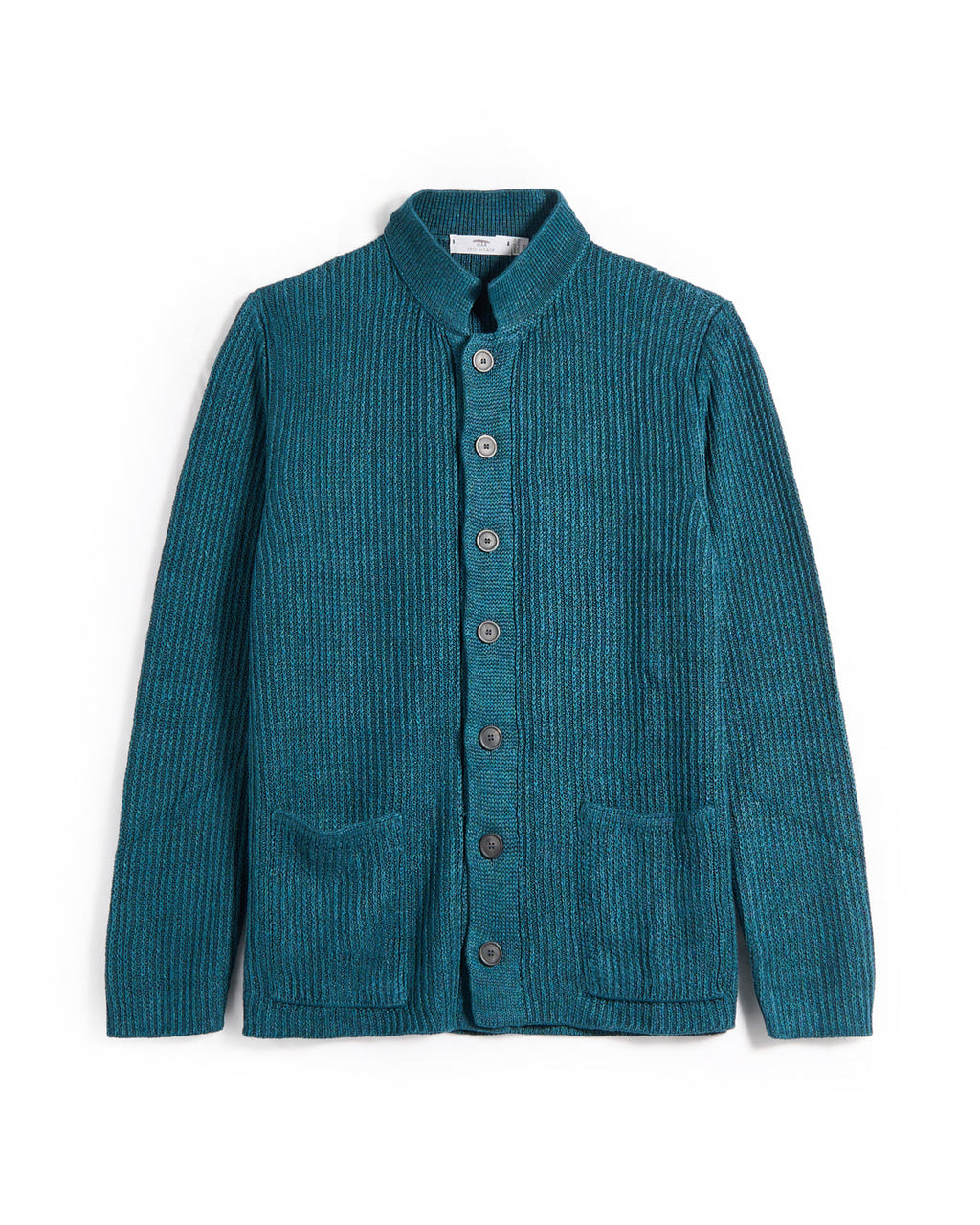 Inis Meain 100% Washed Linen Button Front Lightkeeper Sweater Teal 2 8070