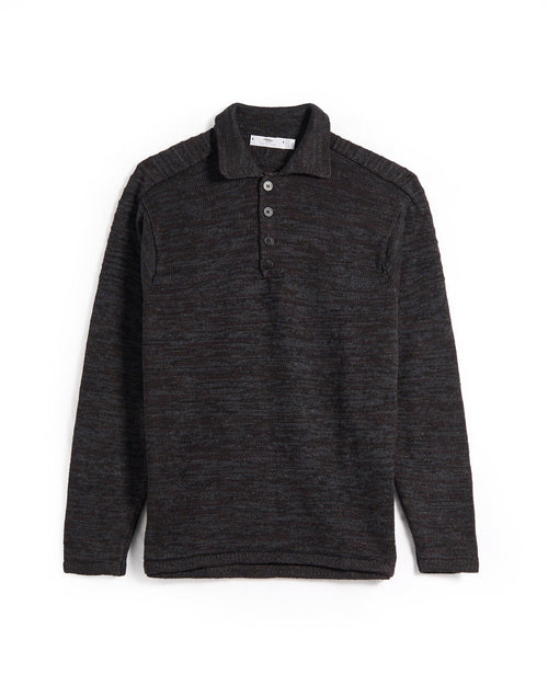 Inis Meain 100% Washed Linen Honda 50 Polo Sweater Brown Marl 5 8045