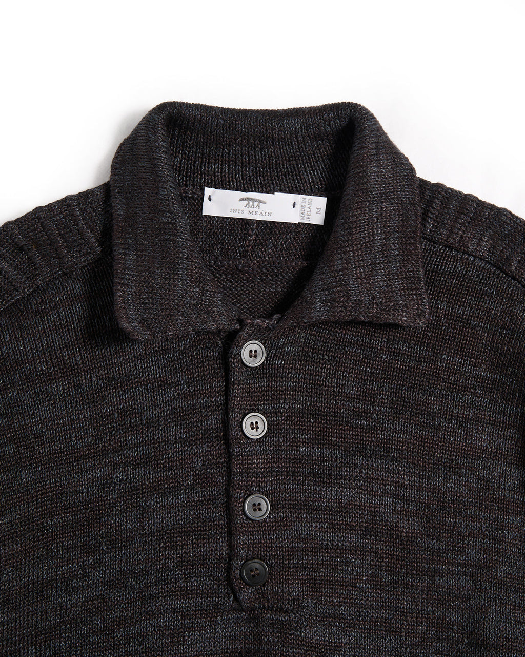Inis Meain 100% Washed Linen Honda 50 Polo Sweater Brown Marl 6 8046