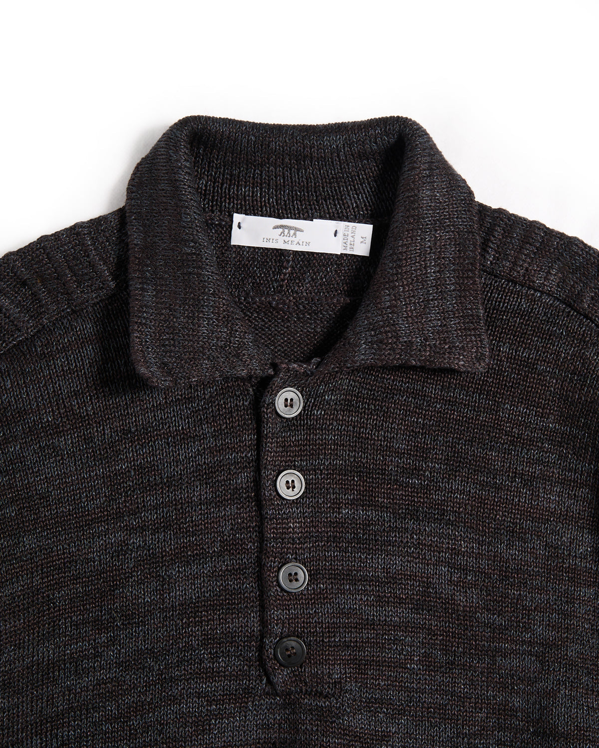 Inis Meain 100% Washed Linen Honda 50 Polo Sweater Brown Marl 6 8046