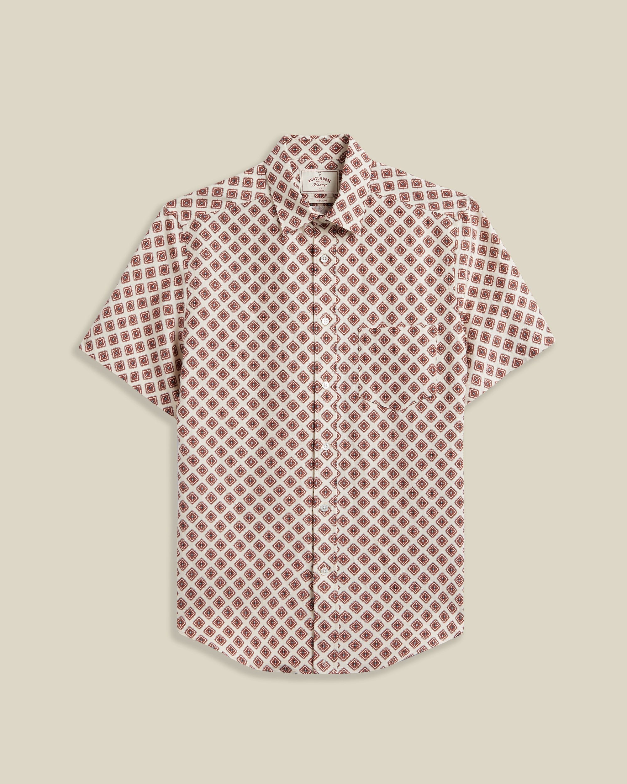 Portuguese Flannel Motif Silk  Linen Short Sleeve Shirt Brick 1