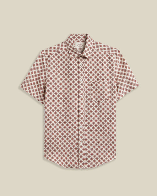 Portuguese Flannel Motif Silk  Linen Short Sleeve Shirt Brick 1