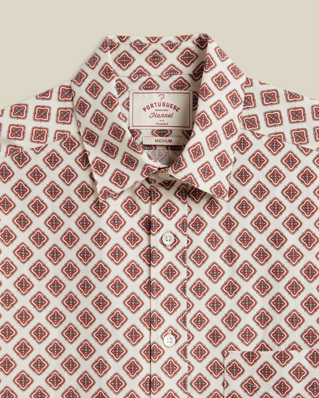 Portuguese Flannel Motif Silk  Linen Short Sleeve Shirt Brick 2