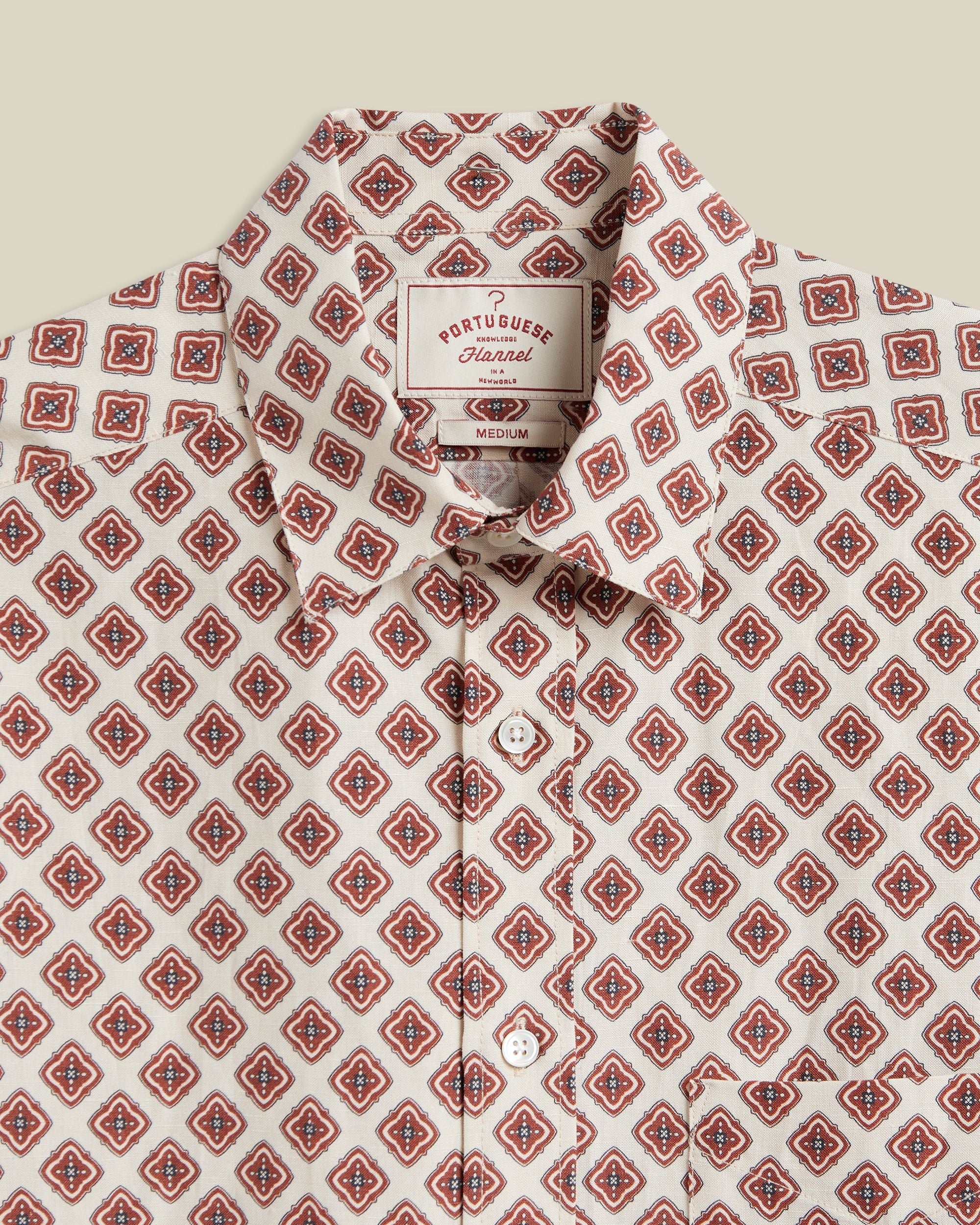 Portuguese Flannel Motif Silk  Linen Short Sleeve Shirt Brick 2