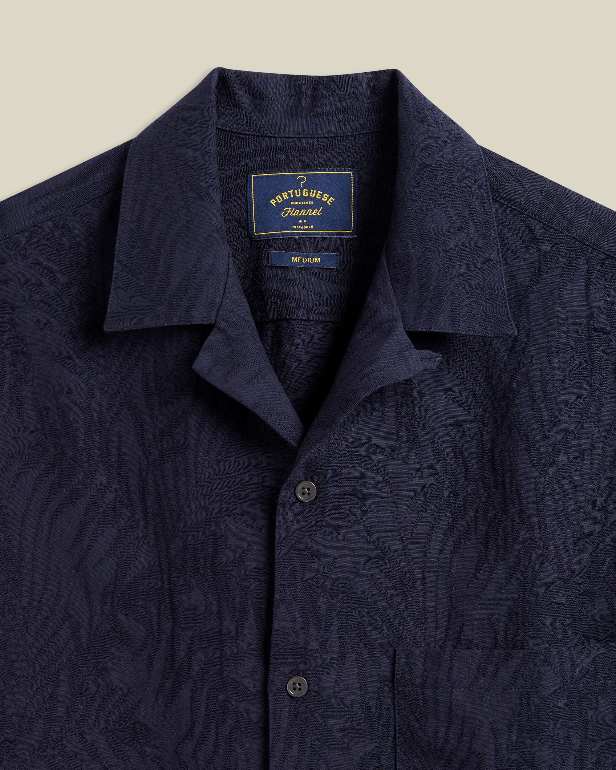 Portuguese Flannel Palm Cotton  Tencel Camp Collar Shirt Navy 2
