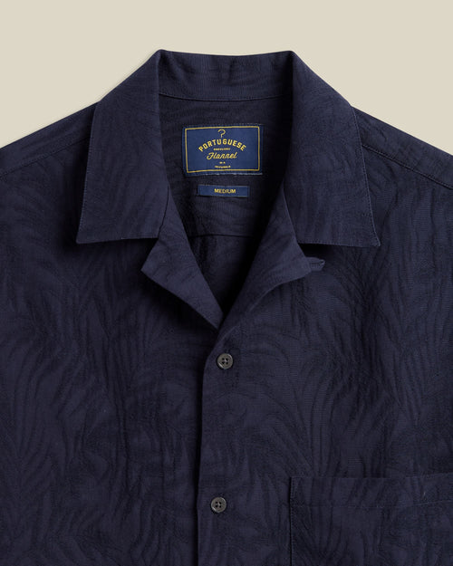 Portuguese Flannel Palm Cotton  Tencel Camp Collar Shirt Navy 2