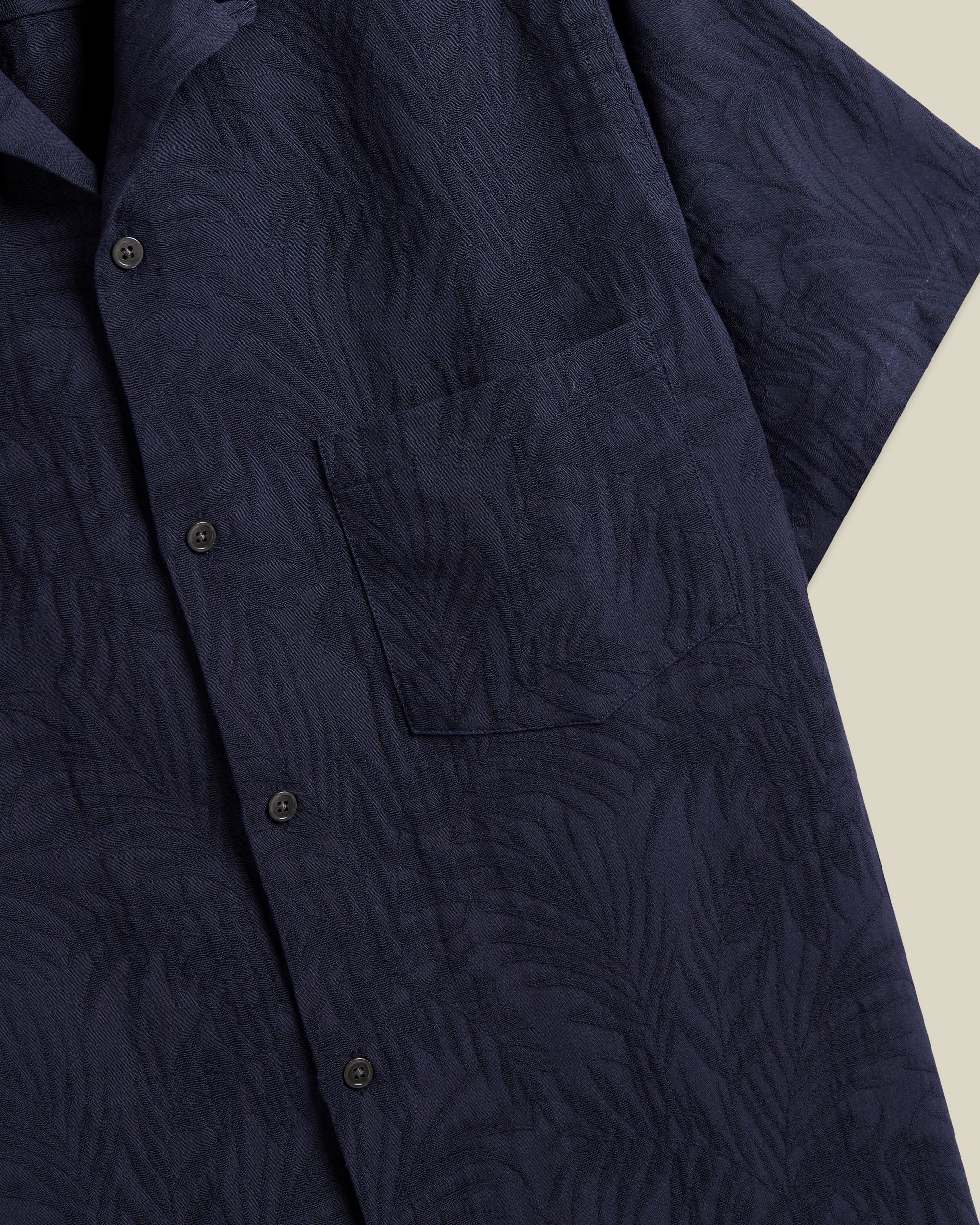 Portuguese Flannel Palm Cotton  Tencel Camp Collar Shirt Navy 3