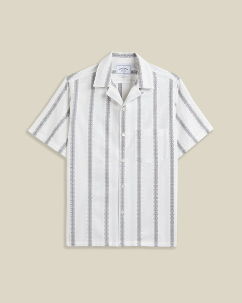 Portuguese Flannel Louro Cotton Fine Embroidered Stripe Camp Collar Shirt White 1