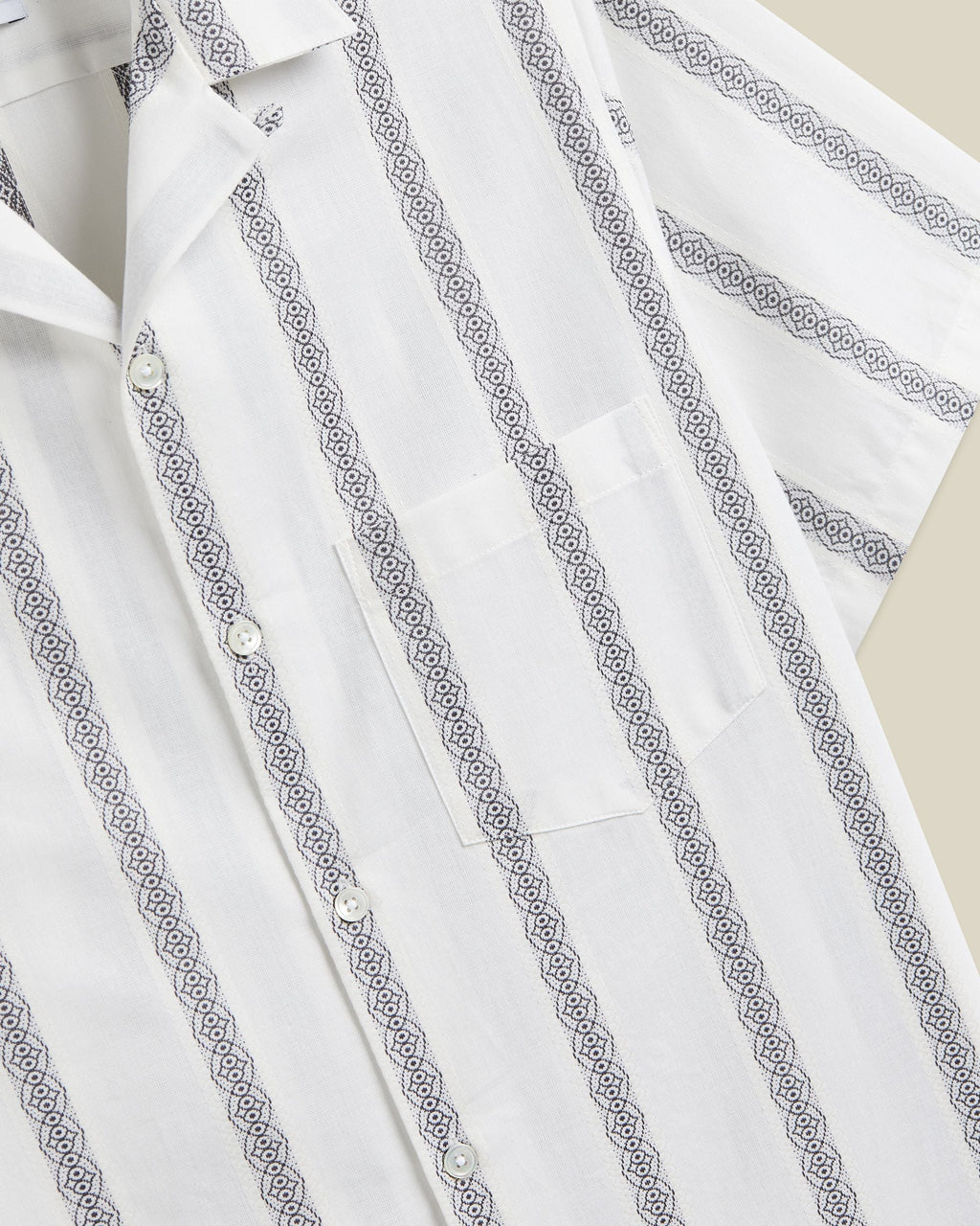 Portuguese Flannel Louro Cotton Fine Embroidered Stripe Camp Collar Shirt White 3