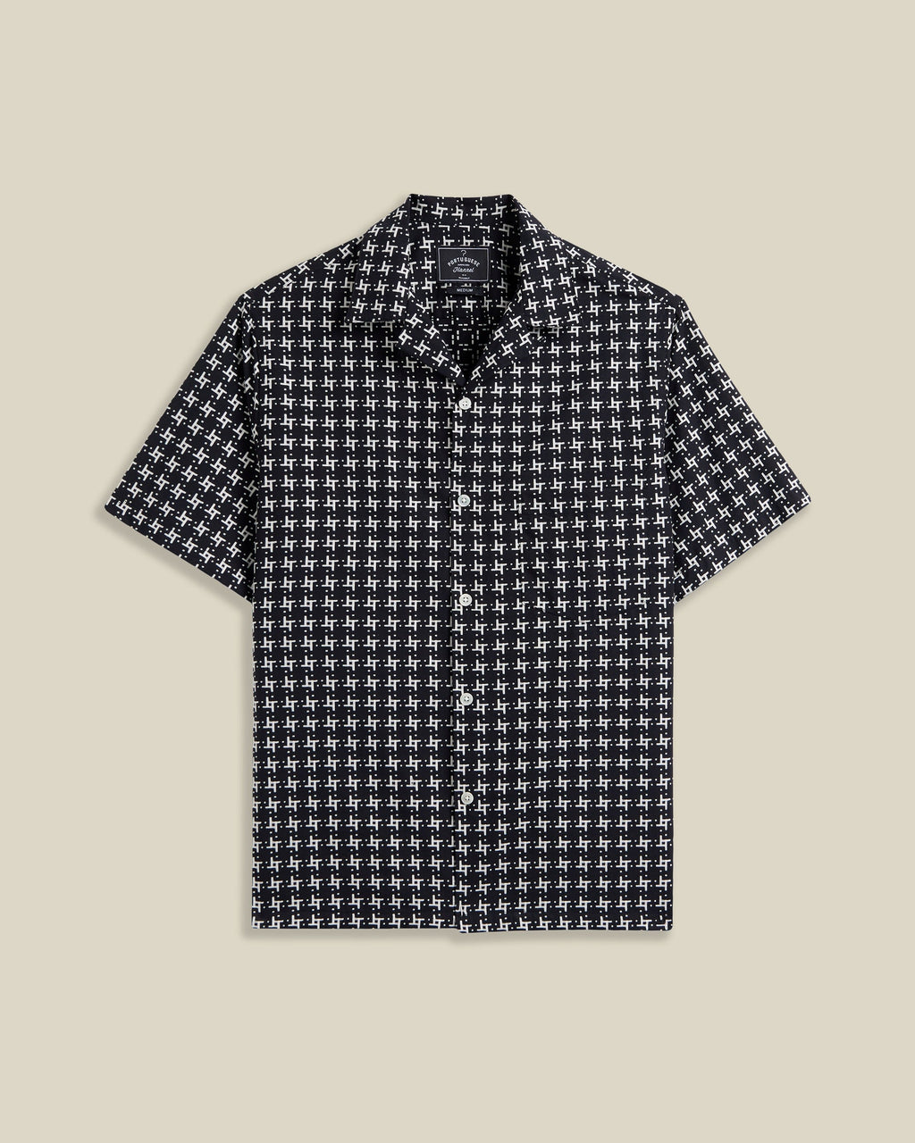 Portuguese Flannel Calypso Neat Design Cotton Camp Collar Shirt Black  White 1