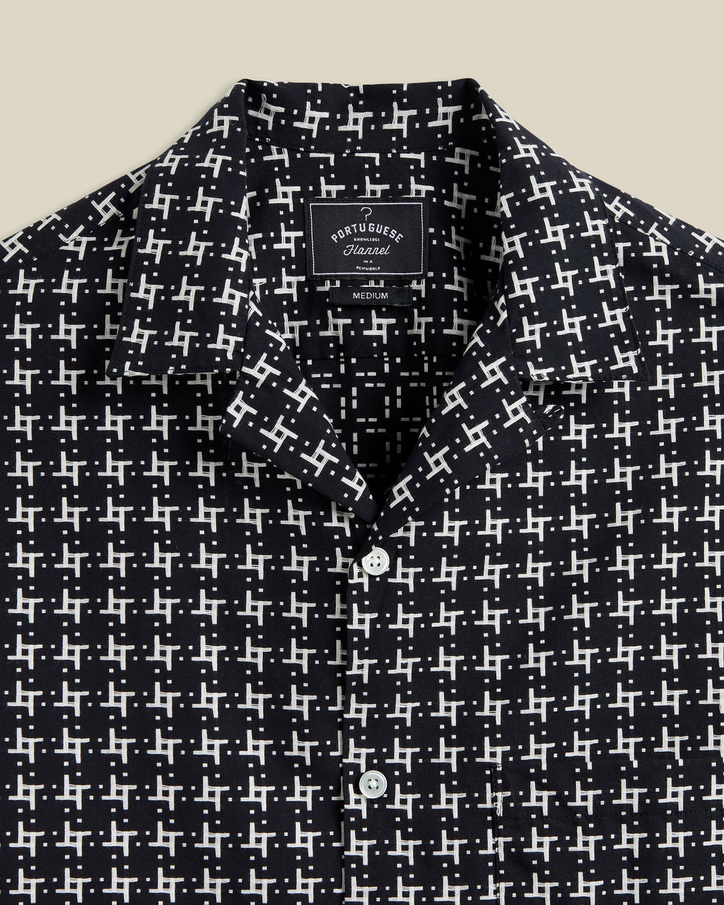 Portuguese Flannel Calypso Neat Design Cotton Camp Collar Shirt Black  White 2