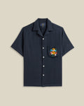 Portuguese Flannel Embroidery Piquet Cotton Camp Collar Shirt Navy 1