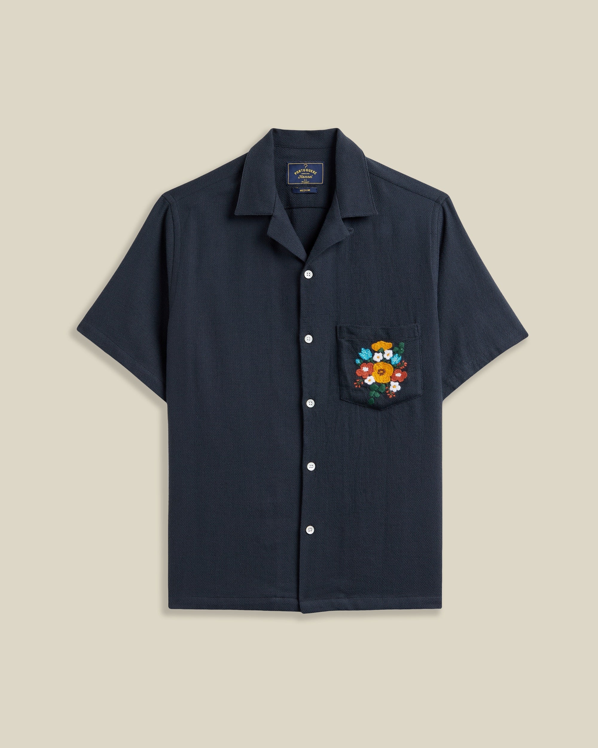 'Embroidery Piquet' Cotton Camp Collar Shirt