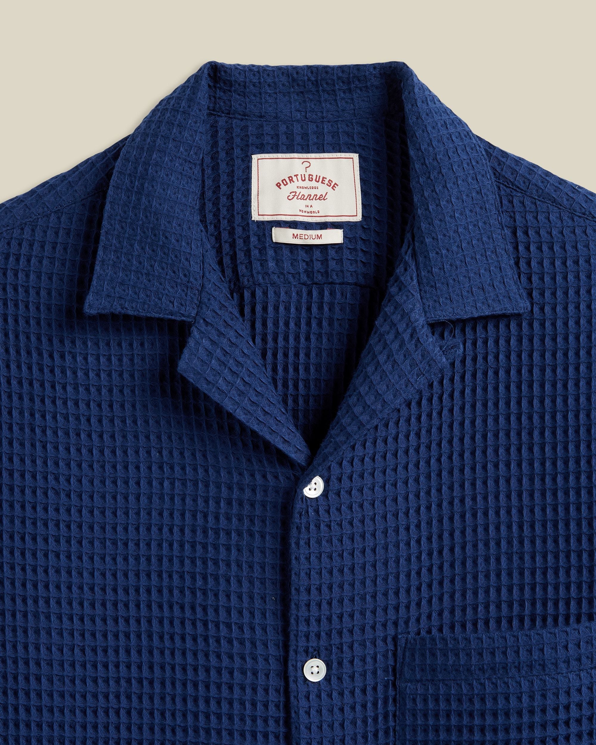 Portuguese Flannel Honey Comb 3D Cotton Camp Collar Shirt Blue 2