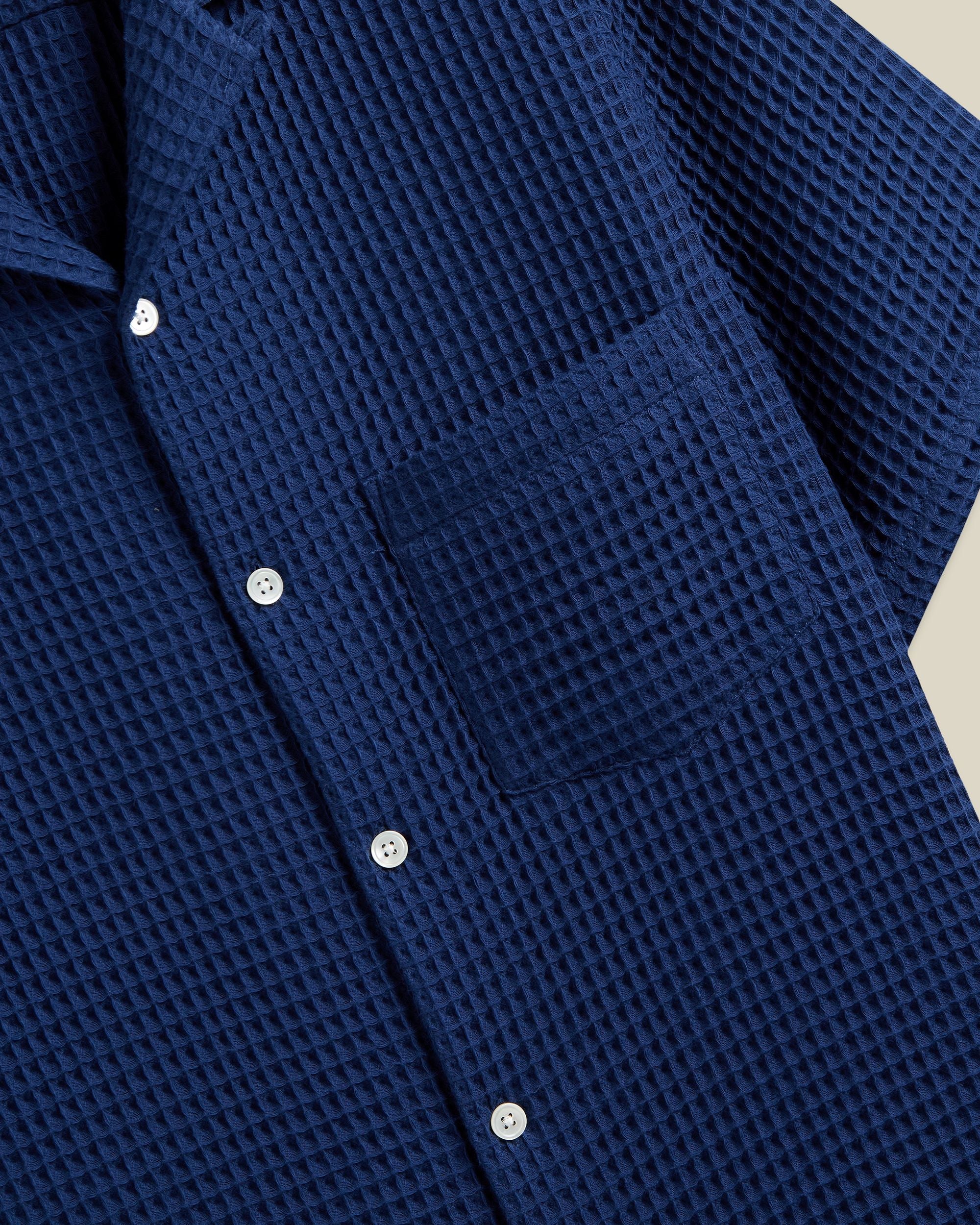 Portuguese Flannel Honey Comb 3D Cotton Camp Collar Shirt Blue 3