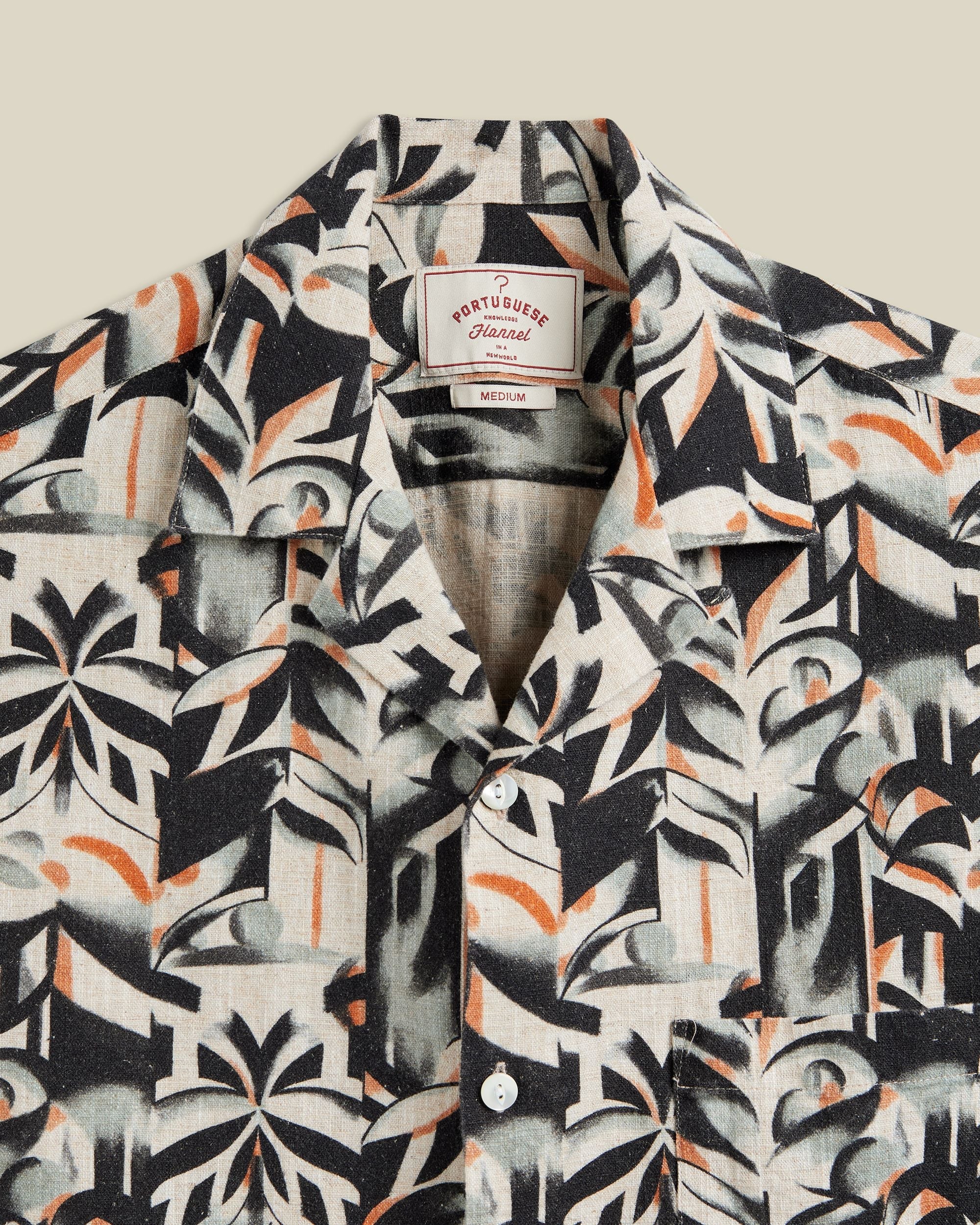 Portuguese Flannel Viva Natural Linen  Cotton Camp Collar Shirt Black 2