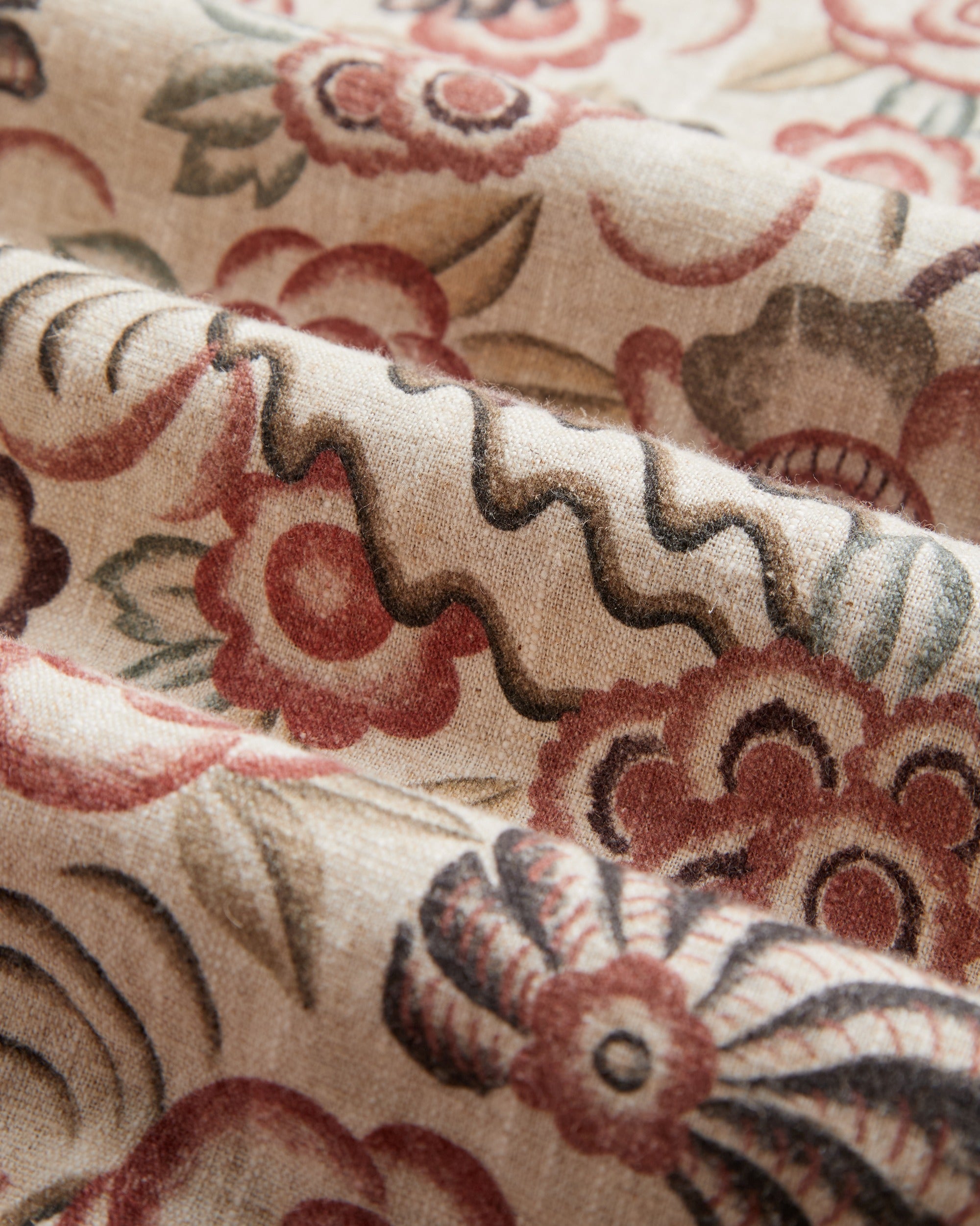 Portuguese Flannel Flowers Painting Natural Linen  Cotton Camp Collar Shirt Rust 4