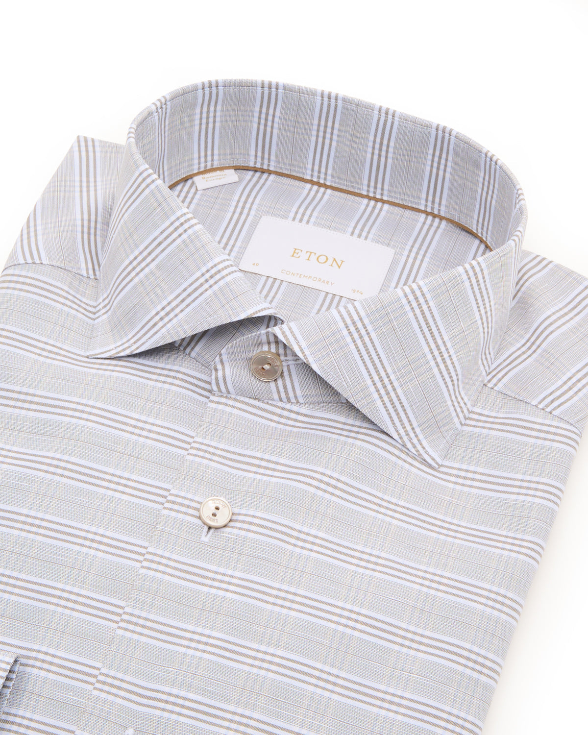 Eton Check Cotton 7 Linen Contemporary Shirt Beige 1 7500