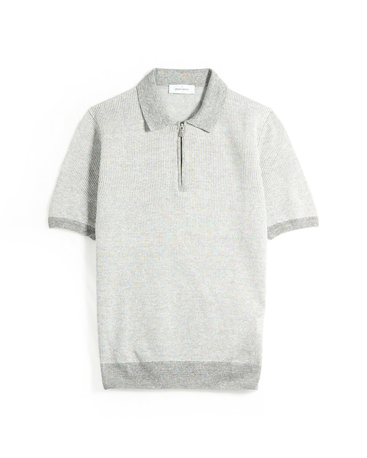 Gran Sasso Cotton  Linen Summer 1/4 Zip Polo Grey 1 7188