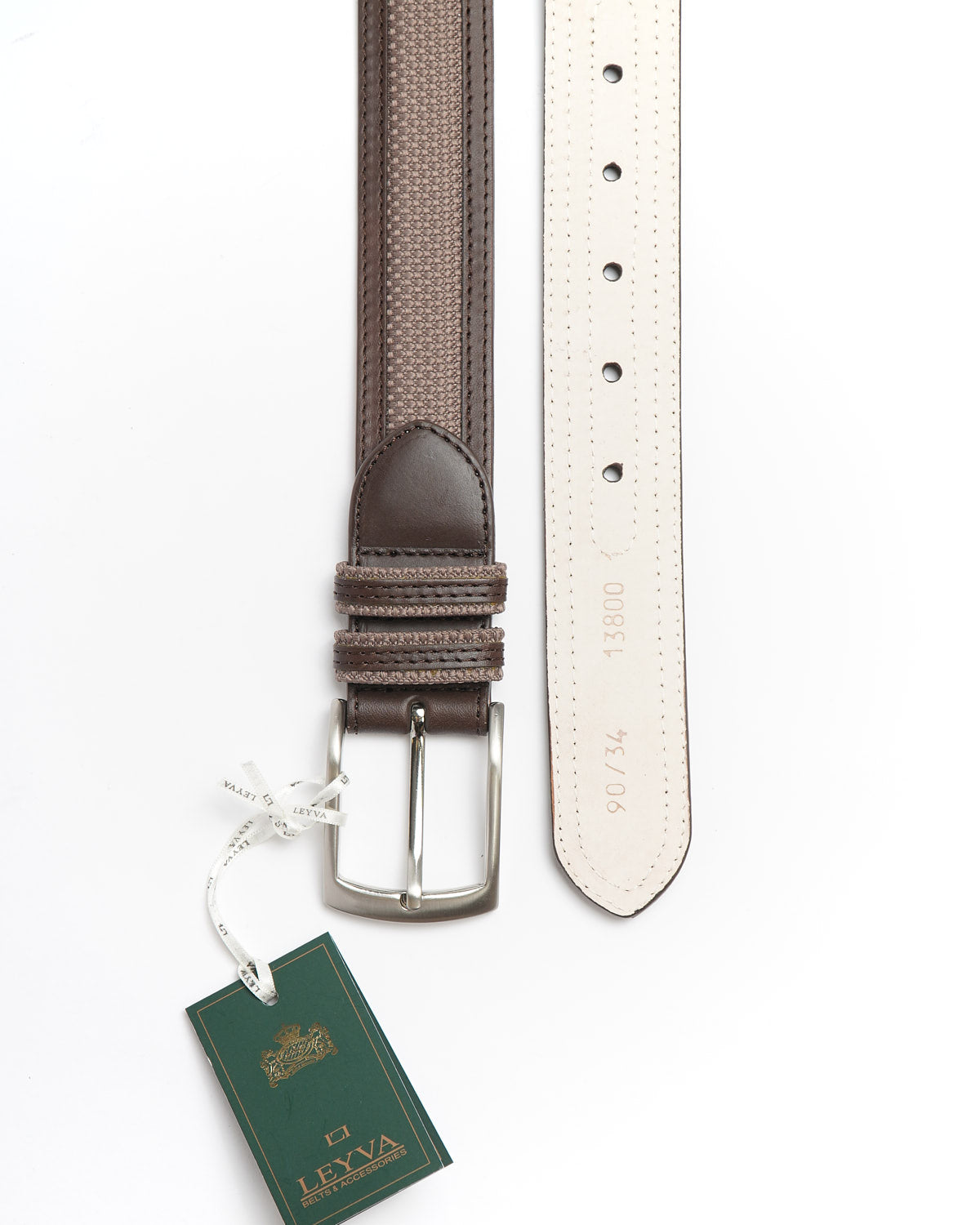 Leyva Brown Leather Centre Fabric Inlay Belt 