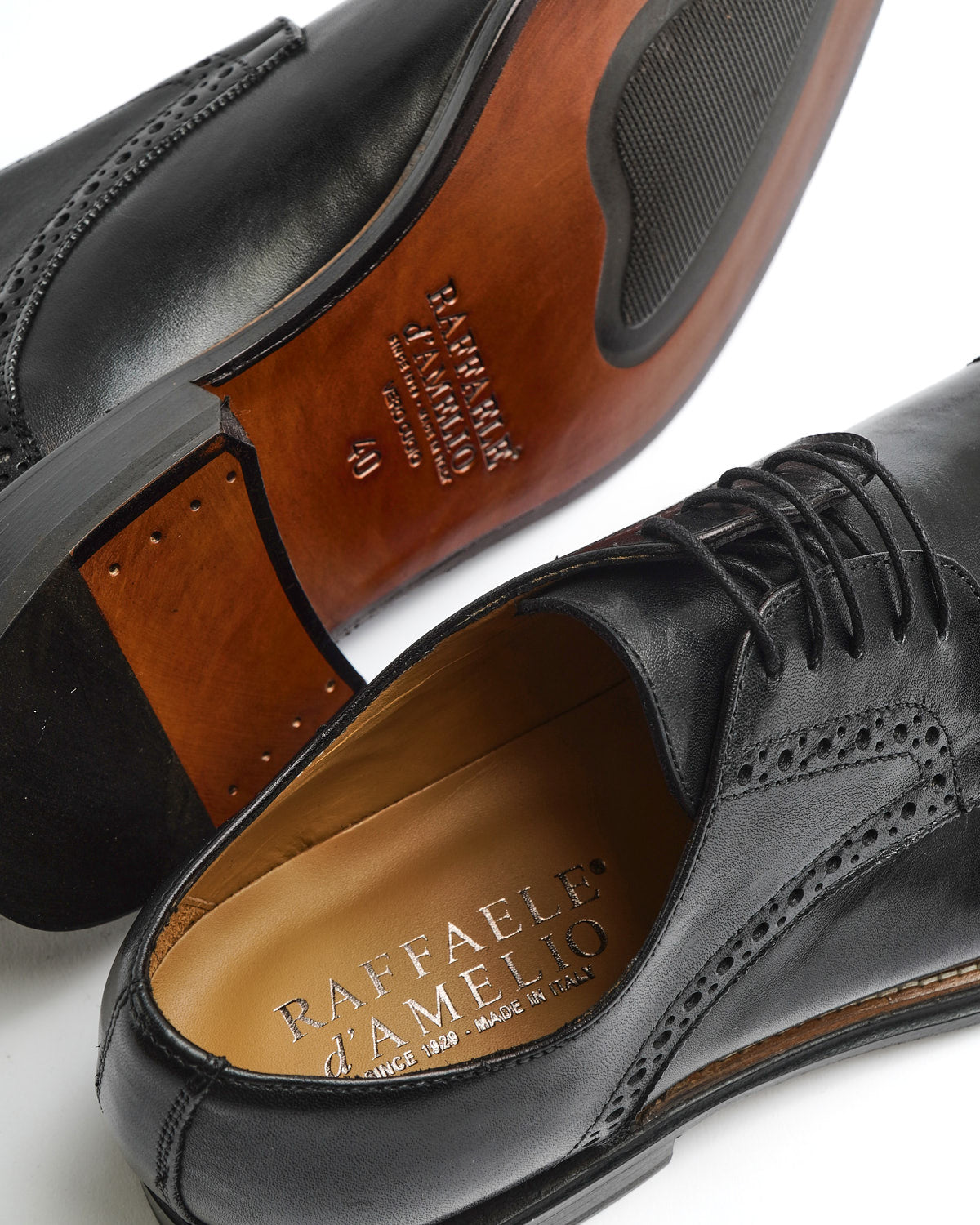 Rafaele D'Amelio Italian Made Black Calf Brogued Cap Toe Dress Shoe