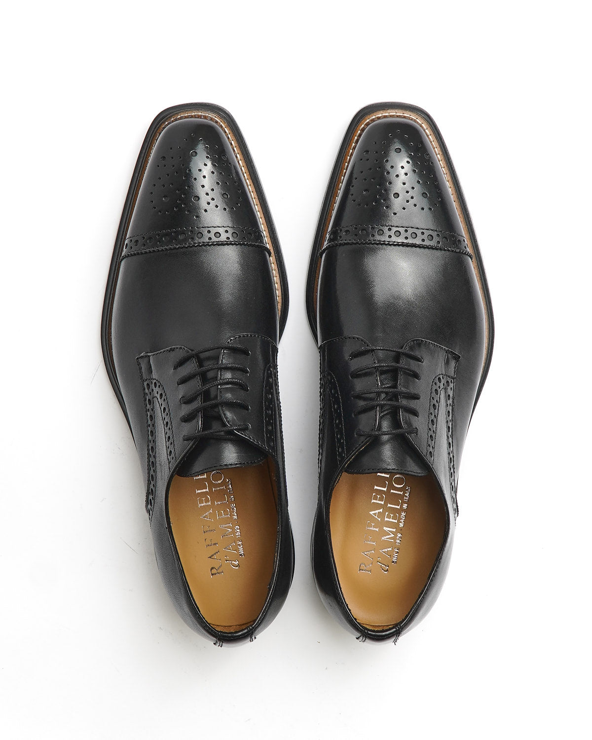 Rafaele D'Amelio Black Calf Brogued Cap Toe Dress Shoe