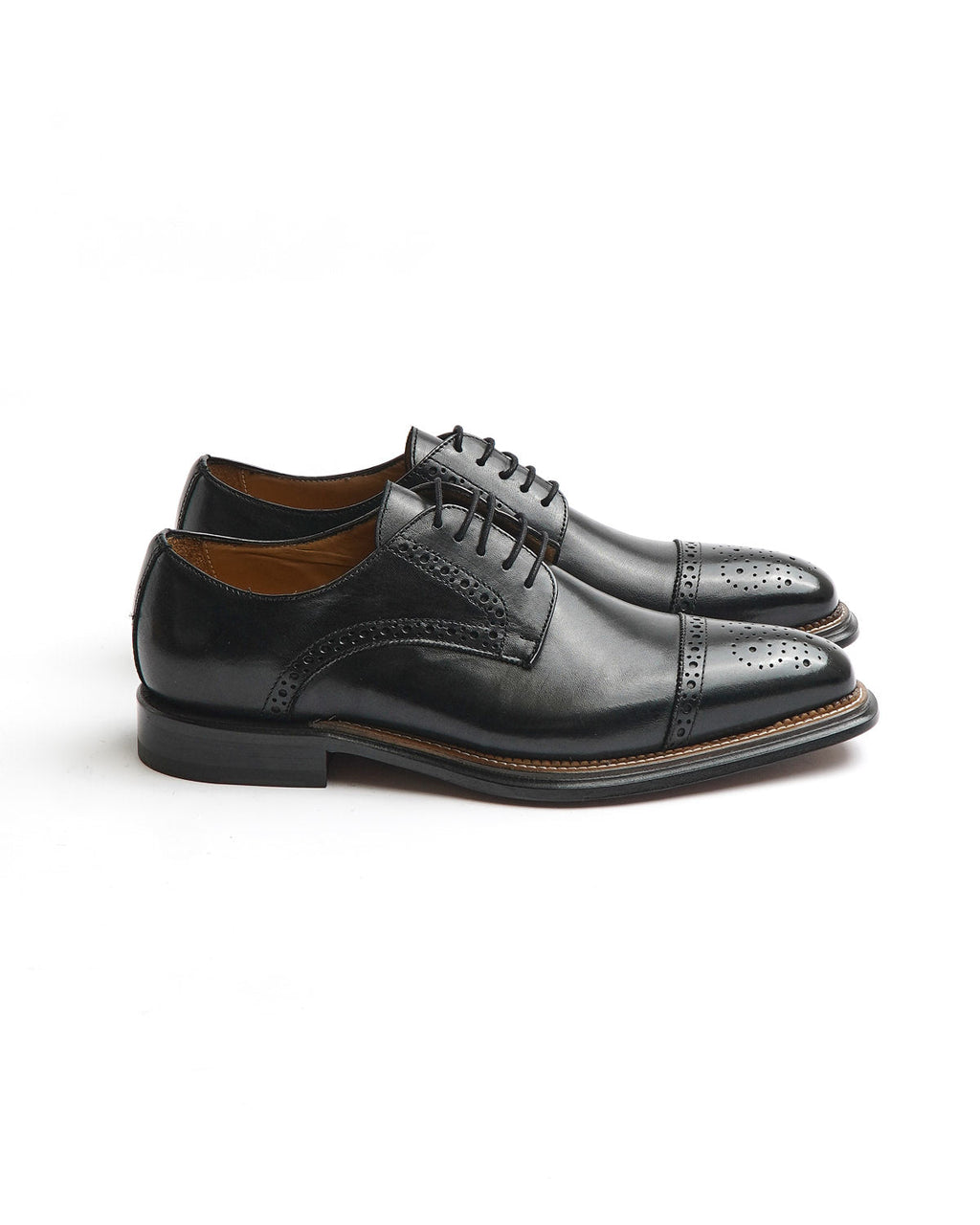 Rafaele D'Amelio Italian Made Black Calf Brogued Cap Toe Derby Dress Shoe