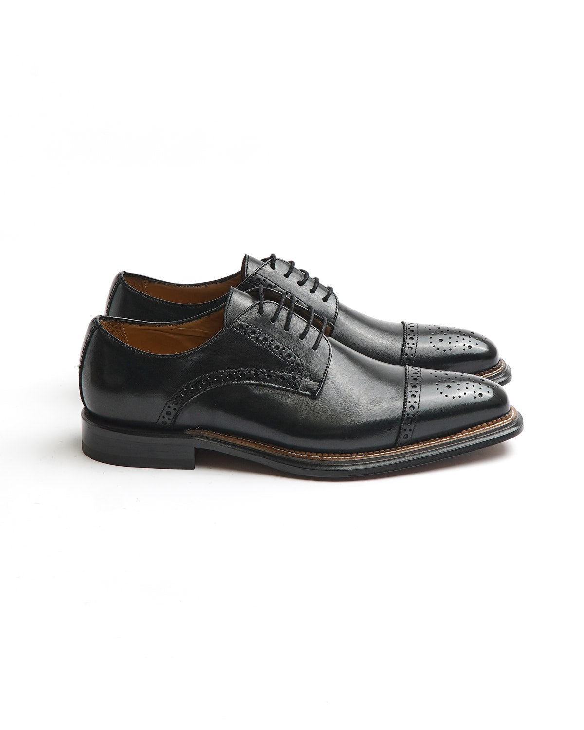 Rafaele D'Amelio Italian Made Black Calf Brogued Cap Toe Derby Dress Shoe