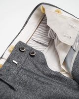 Echizenya Japanese Marled Grey Wool Double Pleated Side Tab Pants